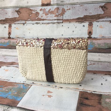 Clutch Crochet Paetês Nude Elo7 Produtos Especiais