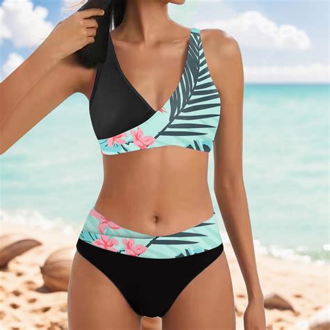 Neuxse Women Swimwears Tankinis Setbikini Split Print Sexy Hot Diamonds Gather Bikini