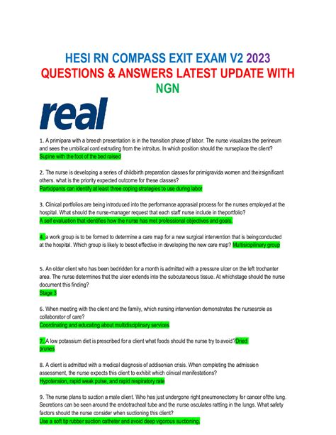 Hesi Rn Compass Exit Exam V Ngn Updated Questions