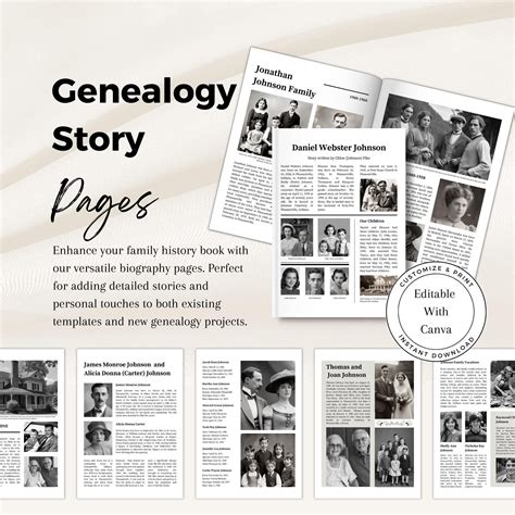 Genealogy Story Pages / Customizable Templates for Family History Books