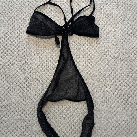 Black Mesh Bikini Top With Glitter Details Depop