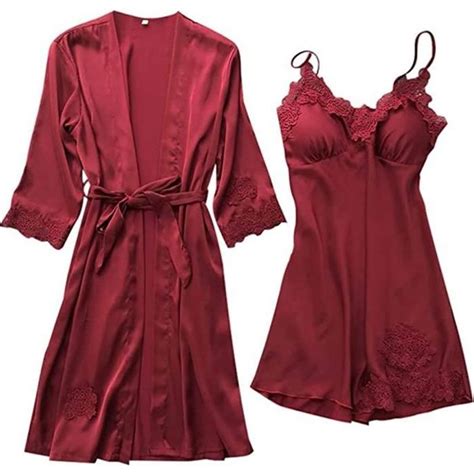 Nuisette Deshabille Lingerie Femmes Soie Dentelle Robe Babydoll Chemise de Nuit Vêtements