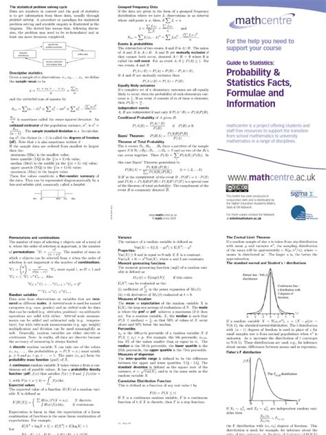 Probability Cheat Sheet 1 | PDF | Statistics | Mathematics