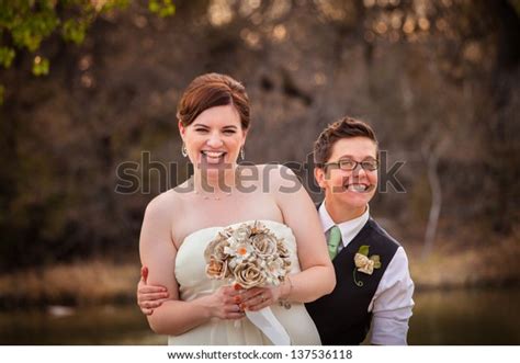 Стоковая фотография Cute Newlywed Gay Couple Laughing Together Shutterstock