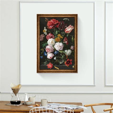 Картина в рамка - цветя, пролет, лале, божур, макове, златна рамка, 60 ...