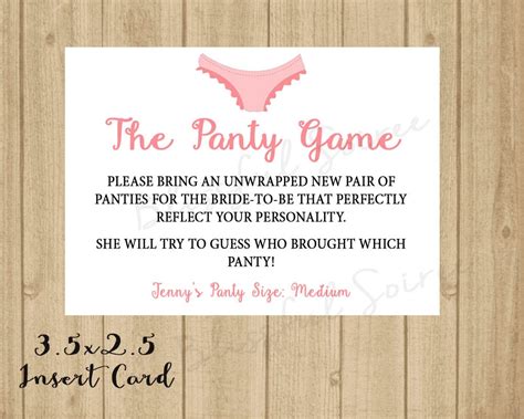 Panty Game Printable Enclosure Lingerie Shower Custom
