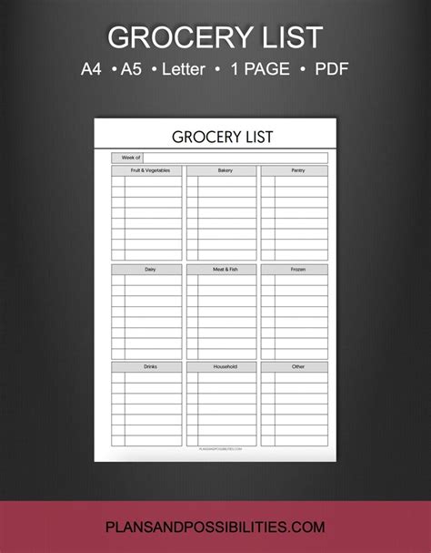 Printable Grocery List With Categories, Printable Food Shopping List ...