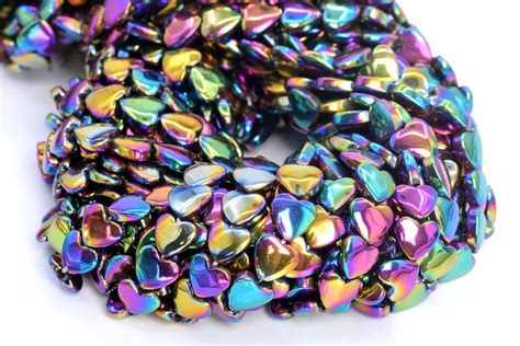 8mm Rainbow Hematite Beads Heart Grade Aaa Natural Gemstone Half Strand