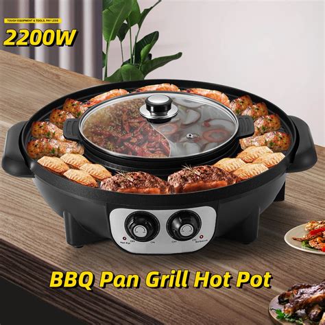 Elektrische Hot Pot BBQ Grill 2 In 1 2200W Non Stick Split Pot Bol