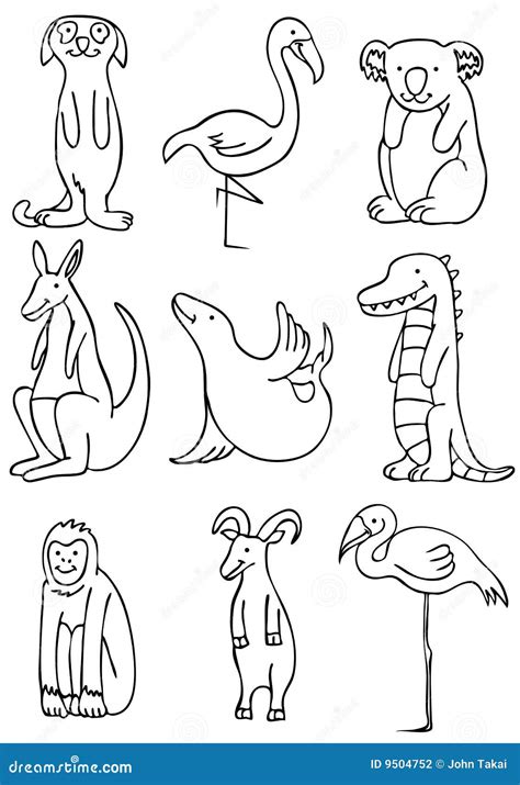 Zoo Animals - Black and White Stock Vector - Illustration of animals