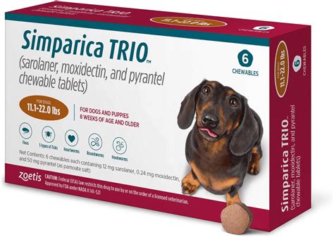 Simparica Trio Chewable Tablet for Dogs, 11.1-22lbs, (Caramel Box ...