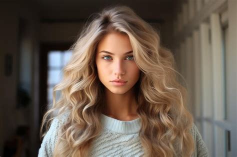 Premium AI Image Beautiful Blonde Girl In A White Sweater
