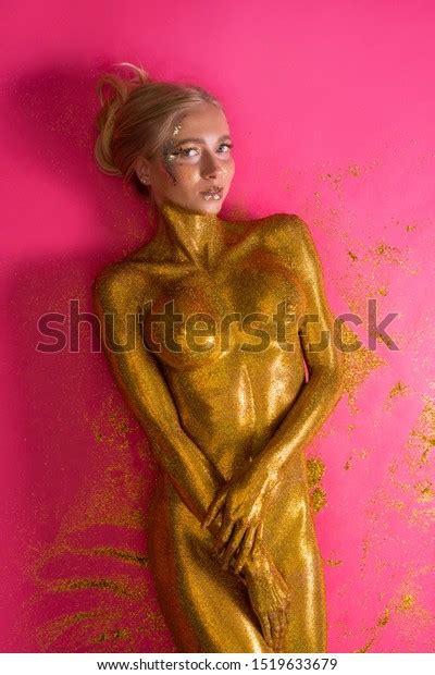 Nude Woman Covered Gold Glitter View Stock Photo 1519633679 Shutterstock