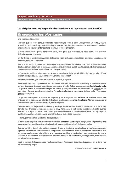 El negrito que tenía los ojos azules Lengua castellana y literatura