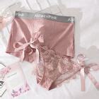 Pancherry Couple Matching Set Lettering Boxer Briefs Bow Lace Bikini Panties Yesstyle