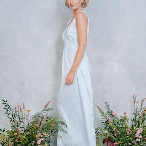 Vintage S S Light Blue Lace Plunging Boudoir Lingerie Nightgown Nighty Slip Dress Maxi L Etsy