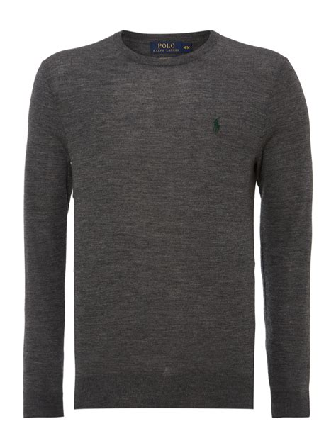 Polo Ralph Lauren Crew Neck Slim Fit Merino Wool Jumper In Gray For Men