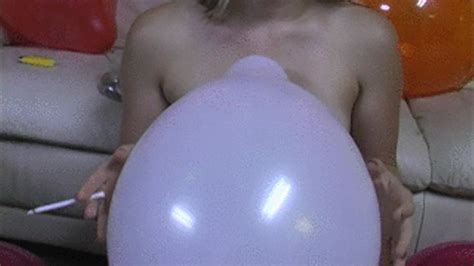 Blonde Gives Hj While Popping Balloons And Smoking Cigarettes J Him Off Onto Balloon Avi