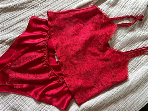 Red Floral Lingerie Set Vintage Victoria S Secret Lingerie Red Lingerie Set Red Silk Pajama