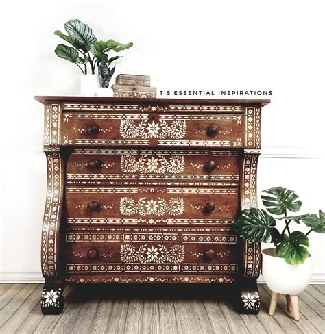 Inlay Stencil Dresser In 2023 Painting Furniture Diy Stencil