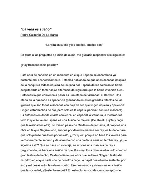 La vida es sueño Resumen La vida es sueno La vida es sueño Pedro