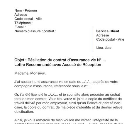 Lettre Résiliation Assurance Voiture Gmf