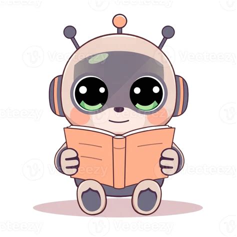 cartoon robot reading  book  png
