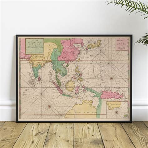 1700 Map Of The Coastes Of Asia , 17th Century Antique Map of Asia, Old ...