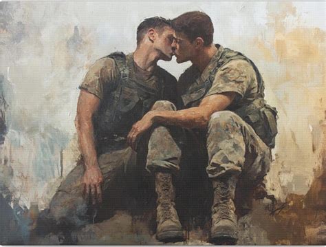 Queer Art Retro Vibe Gay Muscle Art Military Art Canvas Wraps Gay Art Queer Canvas Art
