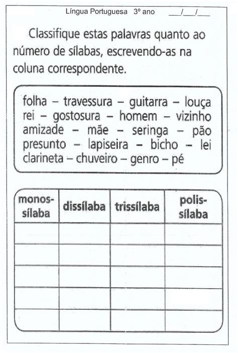 Educar Para A Vida Classificação De Sílabas