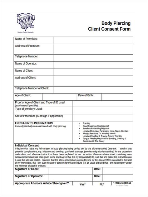 Printable Piercing Consent Form Printable Templates