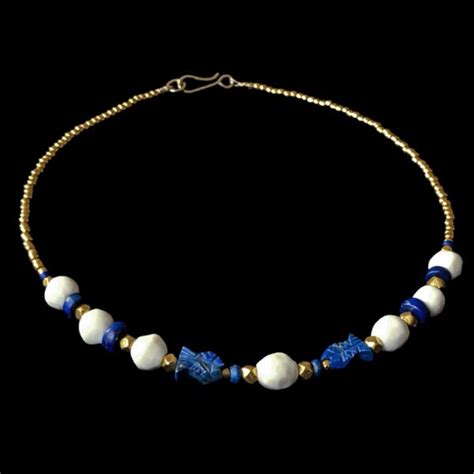 Gold Plated Porcelain And Lapis Bead Necklace By Zoe Catherine Kendall