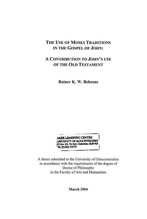 Pdf The Use Of Moses Traditions In The Gospel Of John A