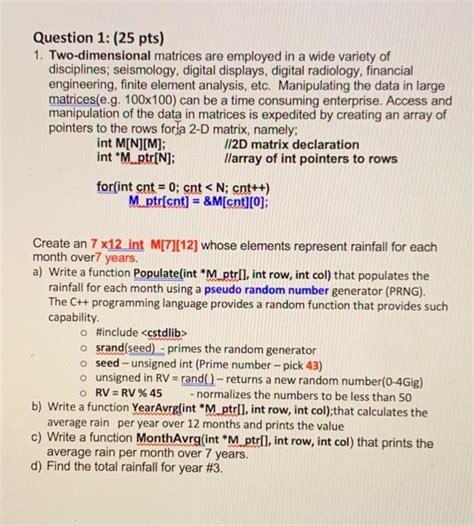 Solved Question 1 25 Pts 1 Two Dimensional Matrices Are