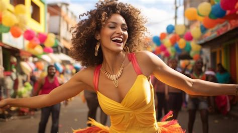 Carnaval do Rio Vibes Mulher Latina Dançando nas Ruas Foto Premium