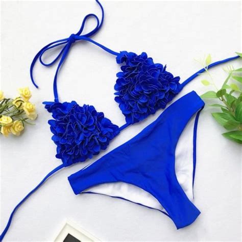 Bikini Br Silien Fleurs D Gnim Maillot De Bain Femme Bandage Couleur Solide Type Lg