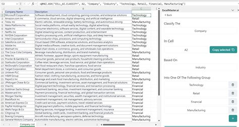 Excel AI: Cell AI - ExcelMaster.ai