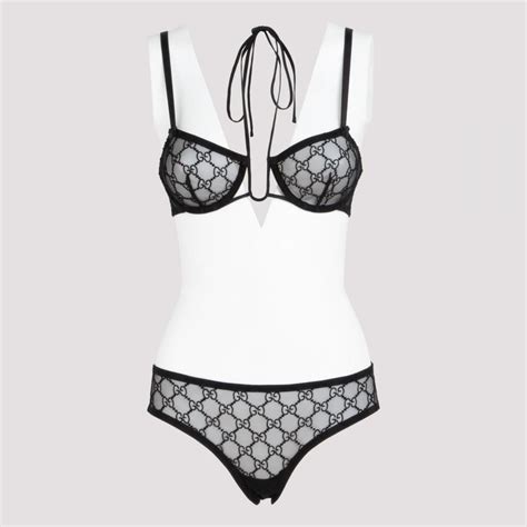 Gucci Black Gg Tulle Lingerie Set Lyst
