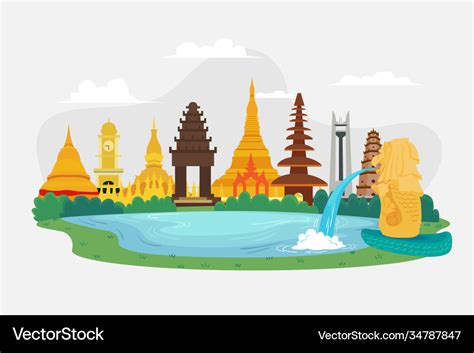 Asean Buildings Royalty Free Vector Image Vectorstock