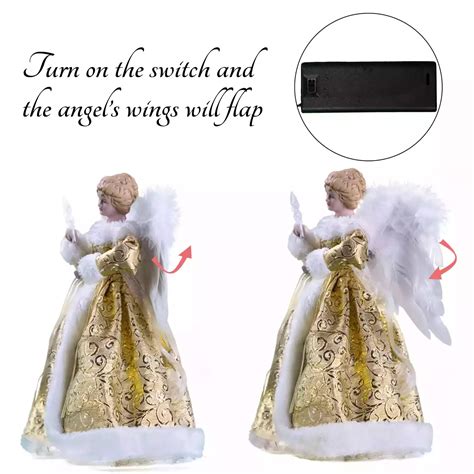 Cyraft Angel Tree Topper With Lights 12 Inch With Moving Wings