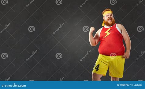Big Fat Naked Man In Sports Clothes Stock Image Image Of Humor Superhero 98097377