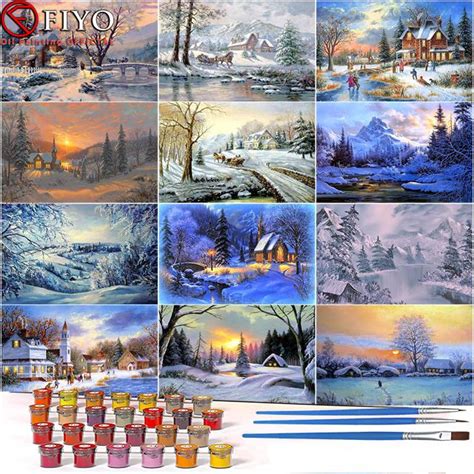 40x50 см картина по номерам зимний пейзаж рисунок на холсте ручная ...