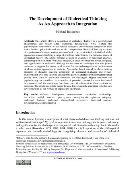 Pdf The Development Of Dialectical Thinking As An Approach To Integration