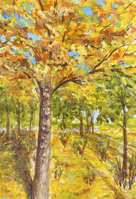 Картина Акварель Солнечная Осень небольшая желтая осенний пейзаж купить ...