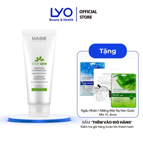Sữa rửa mặt BABE Laboratorios Babé Stop Akn Purifying Cleansing gel cho da dầu mụn Làm sạch sâu