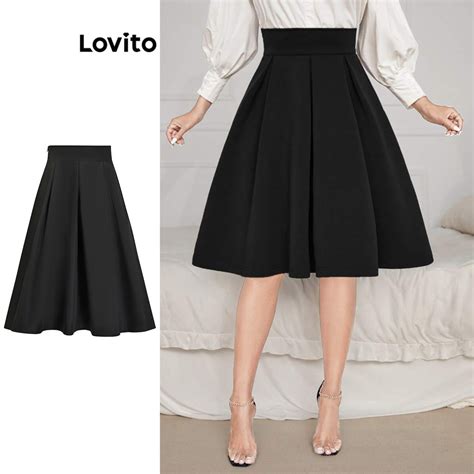 Lovito Saias Plissadas Lisas Elegantes Para Mulheres L Ed Shopee