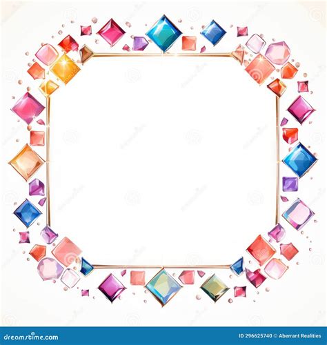 A Square Frame Made Of Colorful Gems On A White Background Stock