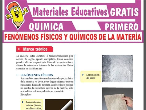 Fenómenos Físicos Y Químicos De La Matería Para Primer Grado