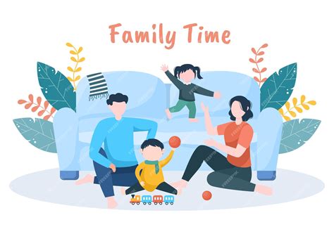 premium vector family time  joyful parents  children spending