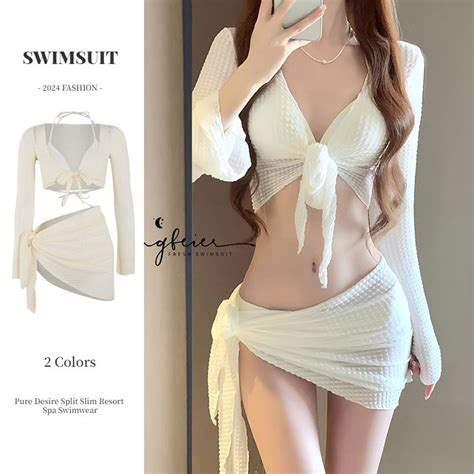 Women S Swimsuit Waffle Bikini Four Piece Split Swimsuit Vacation Travel Sexy Fashion Beach Spa